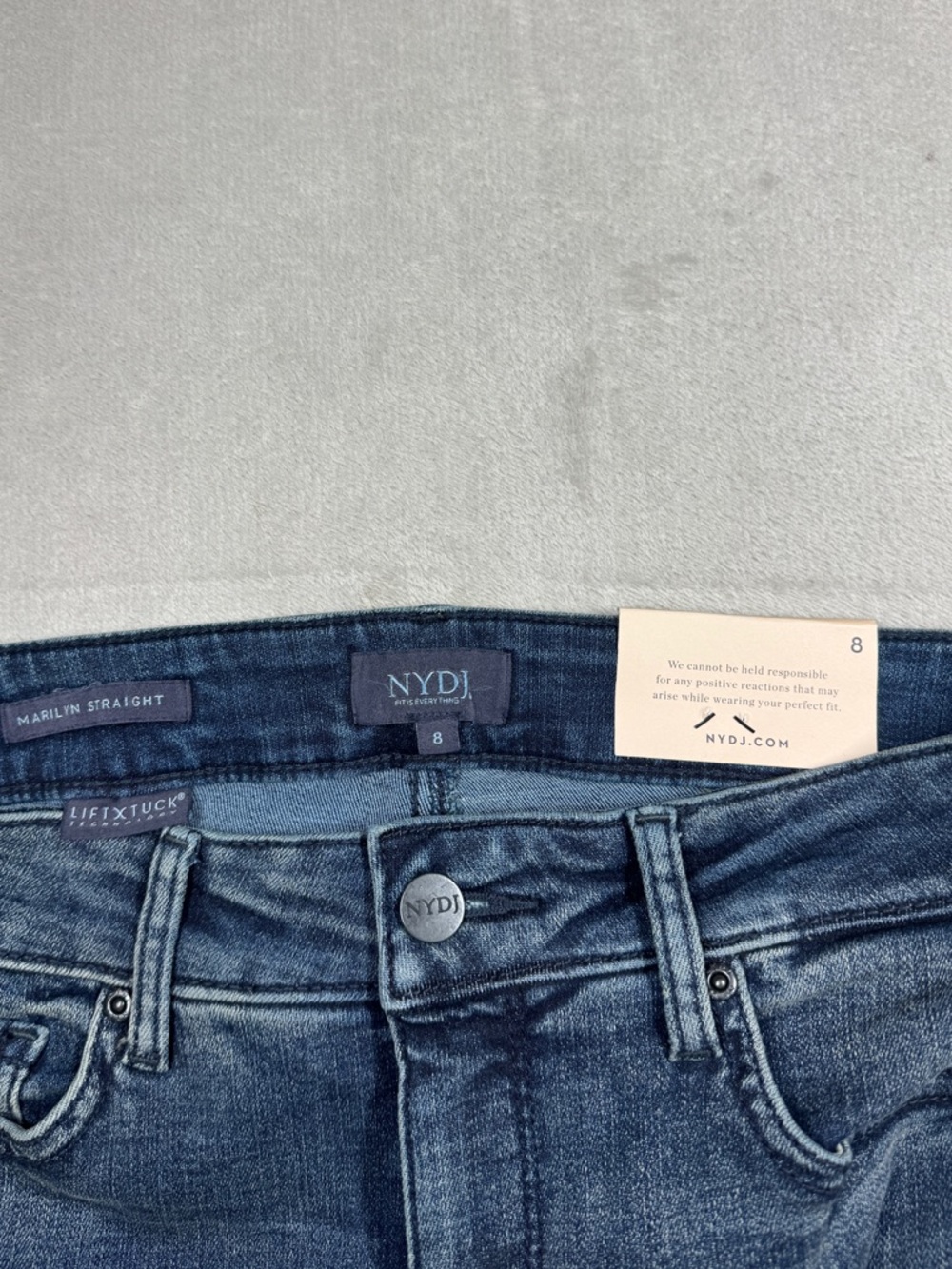 NWT NYDJ Marilyn Straight Lombard Lift Tuck Denim Cotton Blend Blue Jeans Size 8 - Picture 15 of 16